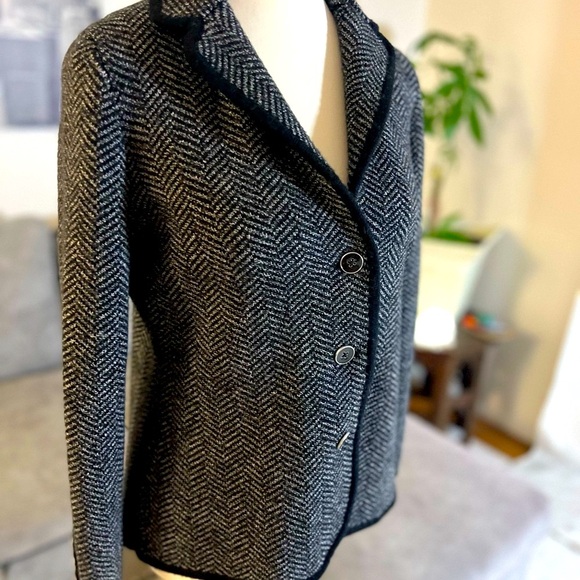 ✅ Talbots Black and Gray Herringbone Cardigan Sweater - Picture 8 of 16